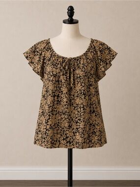 Denim & Supply Ralph Lauren Boho Floral Peasant Blouse XS Ruffle Sleeves Cotton